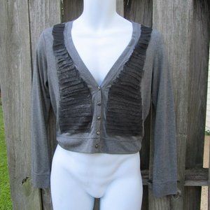 Simply Vera Wang Top Women's Small Gray Long Sleeve Textured Buttons V Neck